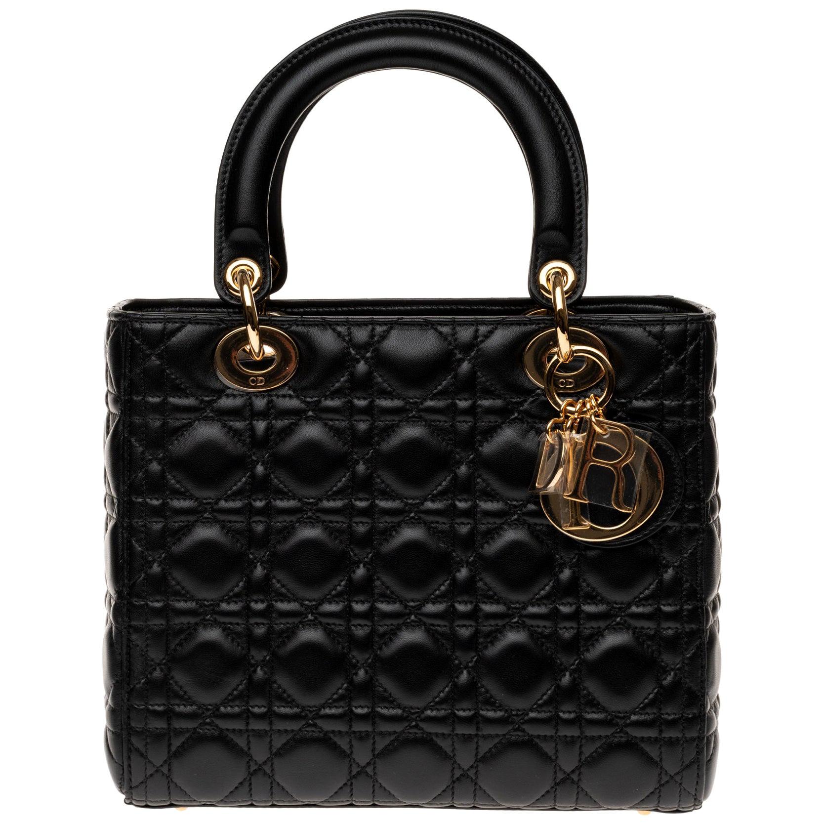  Christian Dior Lady Dior MM (Medium size) handbag in black cannage leather, GHW