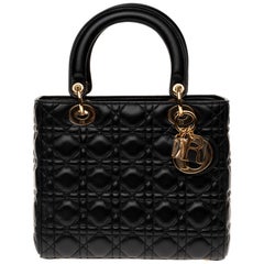 Christian Dior Lady Dior MM (Medium size) handbag in black cannage ...