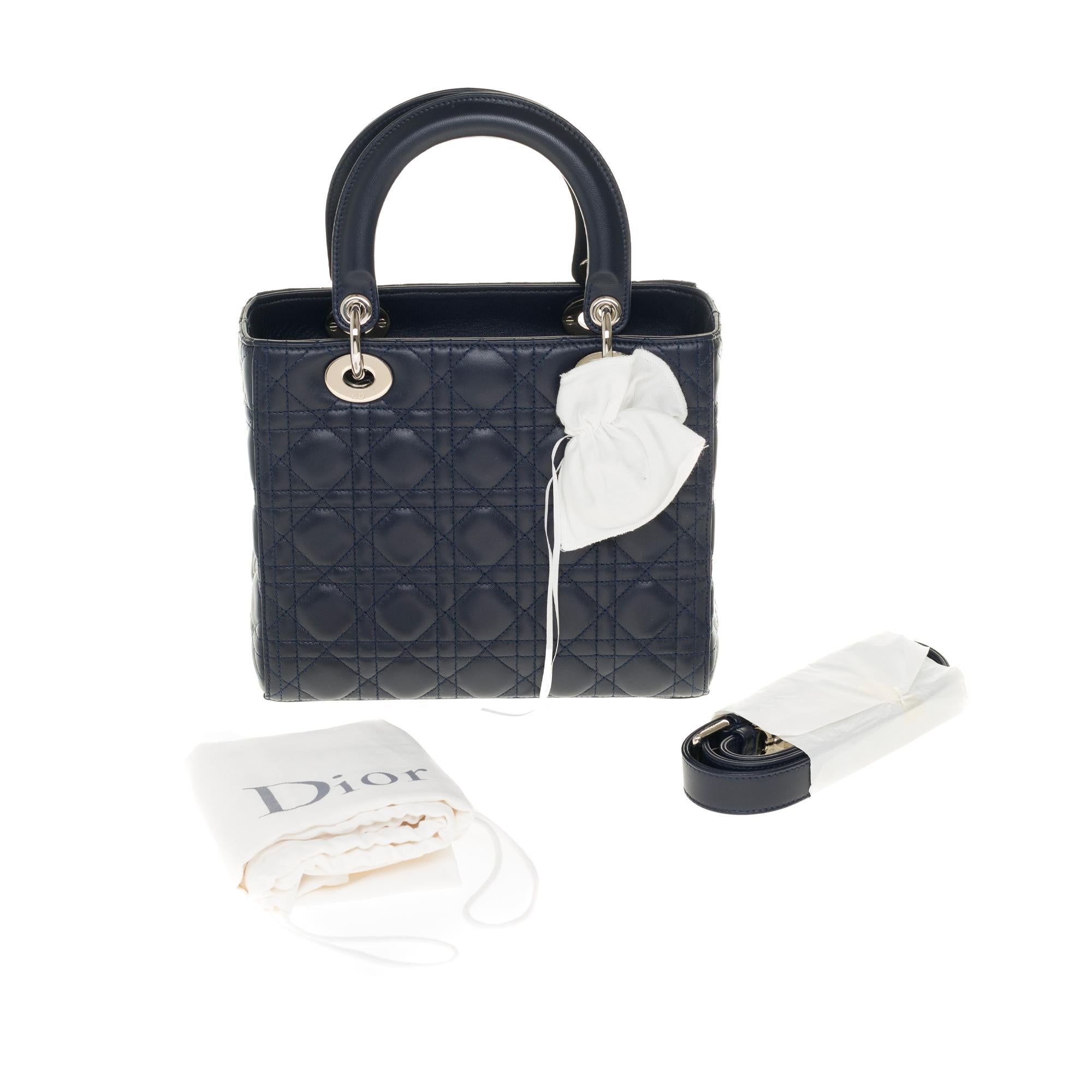  Christian Dior Lady Dior MM (Medium size) handbag in black cannage leather, SHW 6