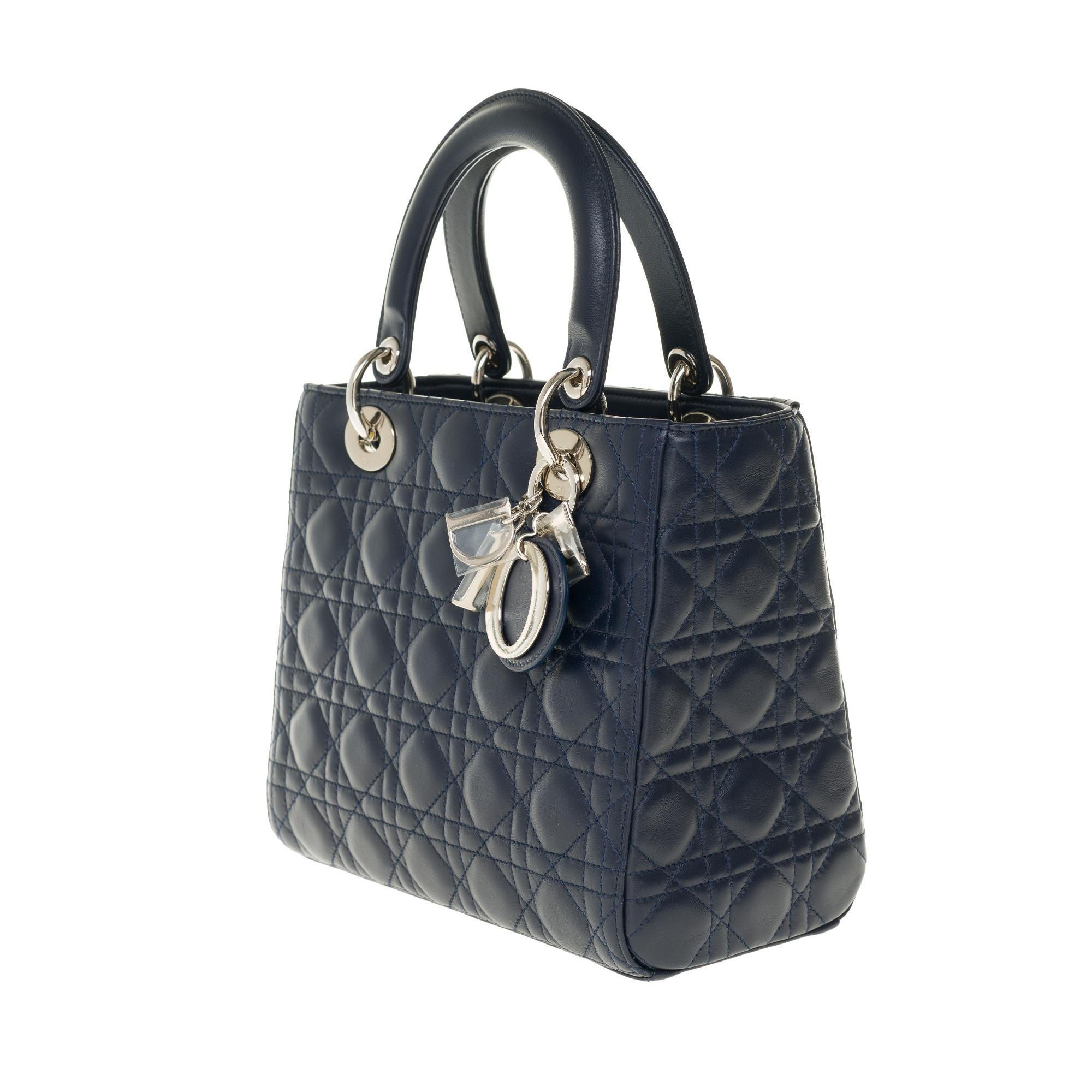 Black  Christian Dior Lady Dior MM (Medium size) handbag in black cannage leather, SHW