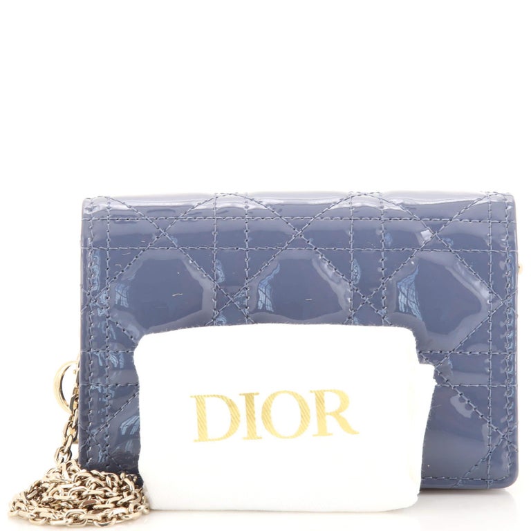 Christian Dior Lady Dior Nano Card Holder Chain Pouch Cannage Quilt Paten  at 1stDibs