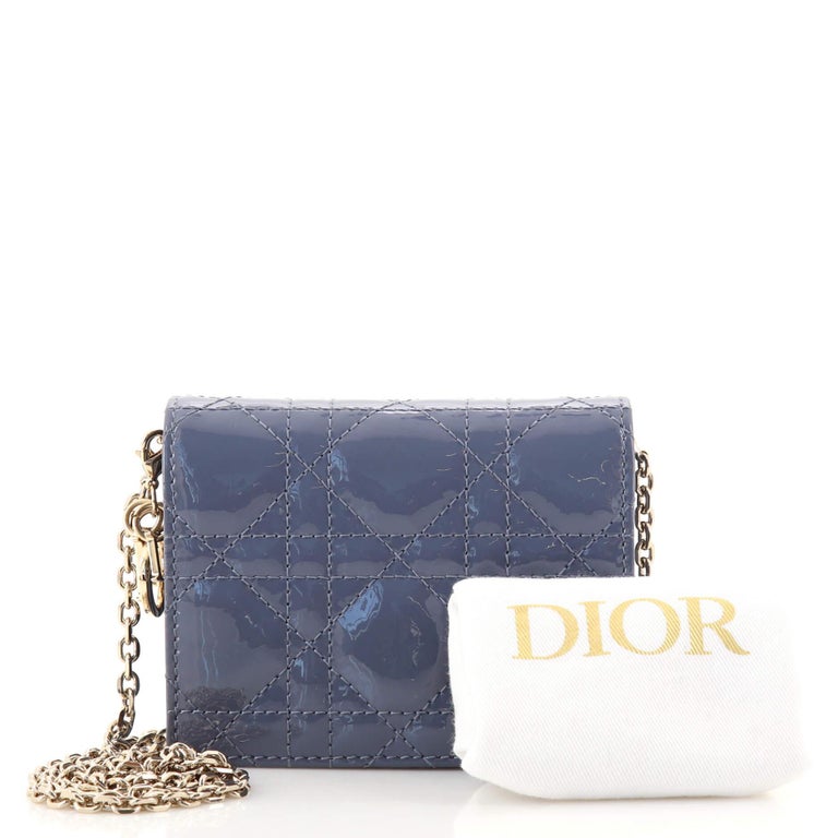 CHRISTIAN DIOR Patent Cannage Nano Lady Dior Chain Card Holder Cloud Blue |  FASHIONPHILE