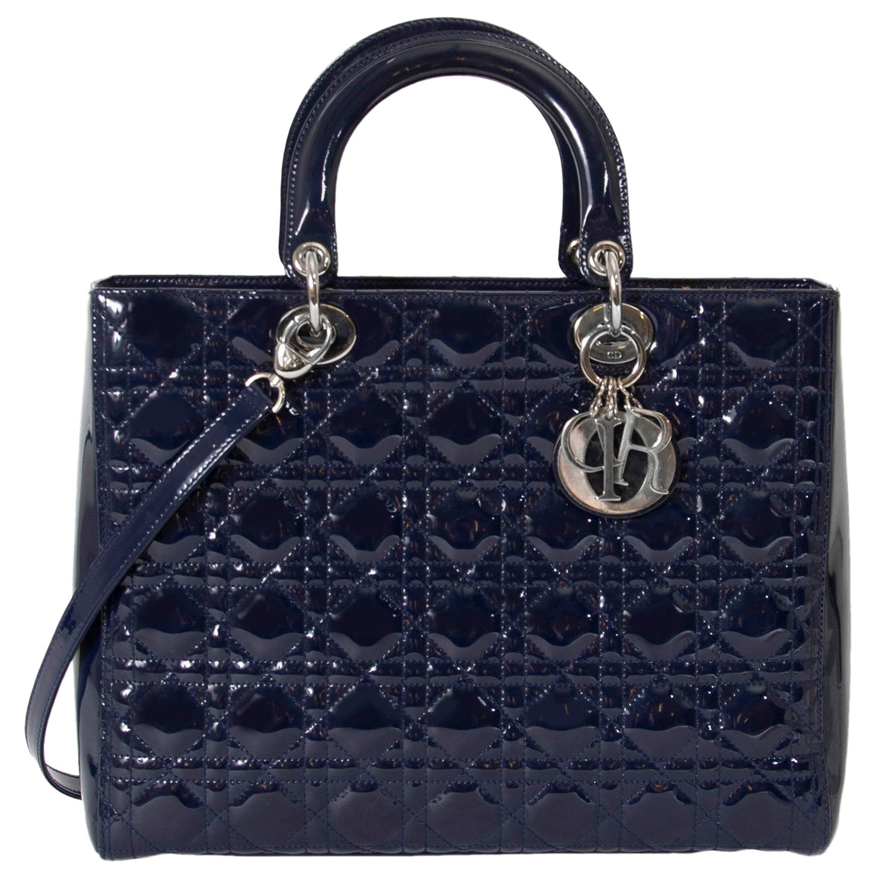 Christian Dior Lady Dior Patent Blue Large
