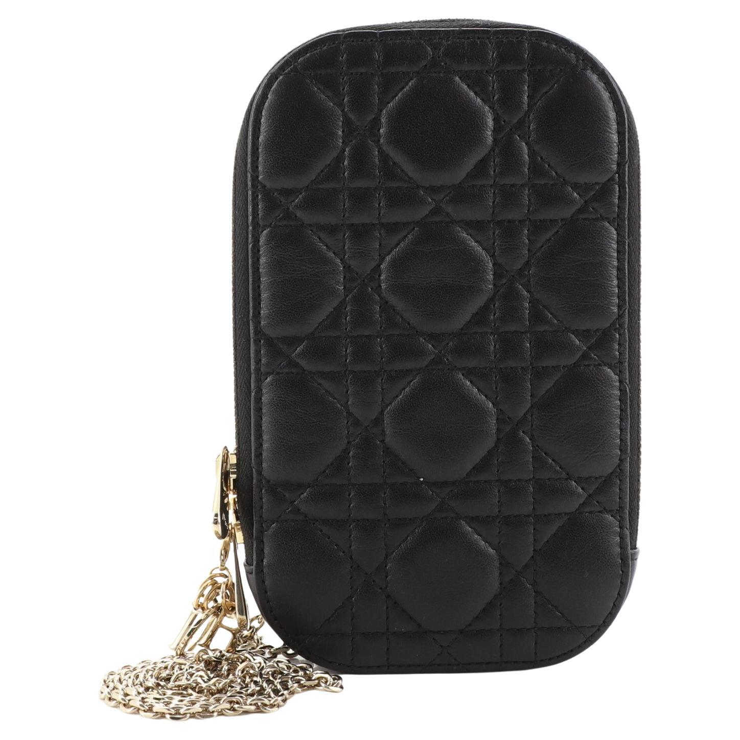 Lady Dior Phone Holder Black Cannage Lambskin