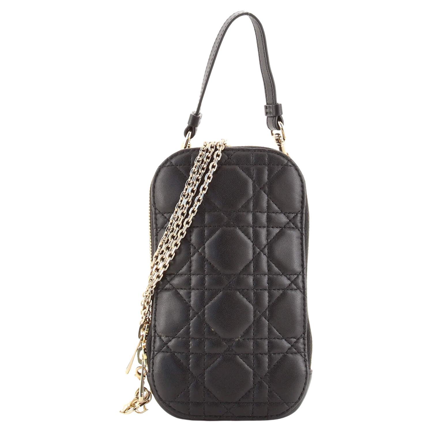 Christian Dior Lady Dior Phone Holder on Chain Cannage Quilt Lambskin