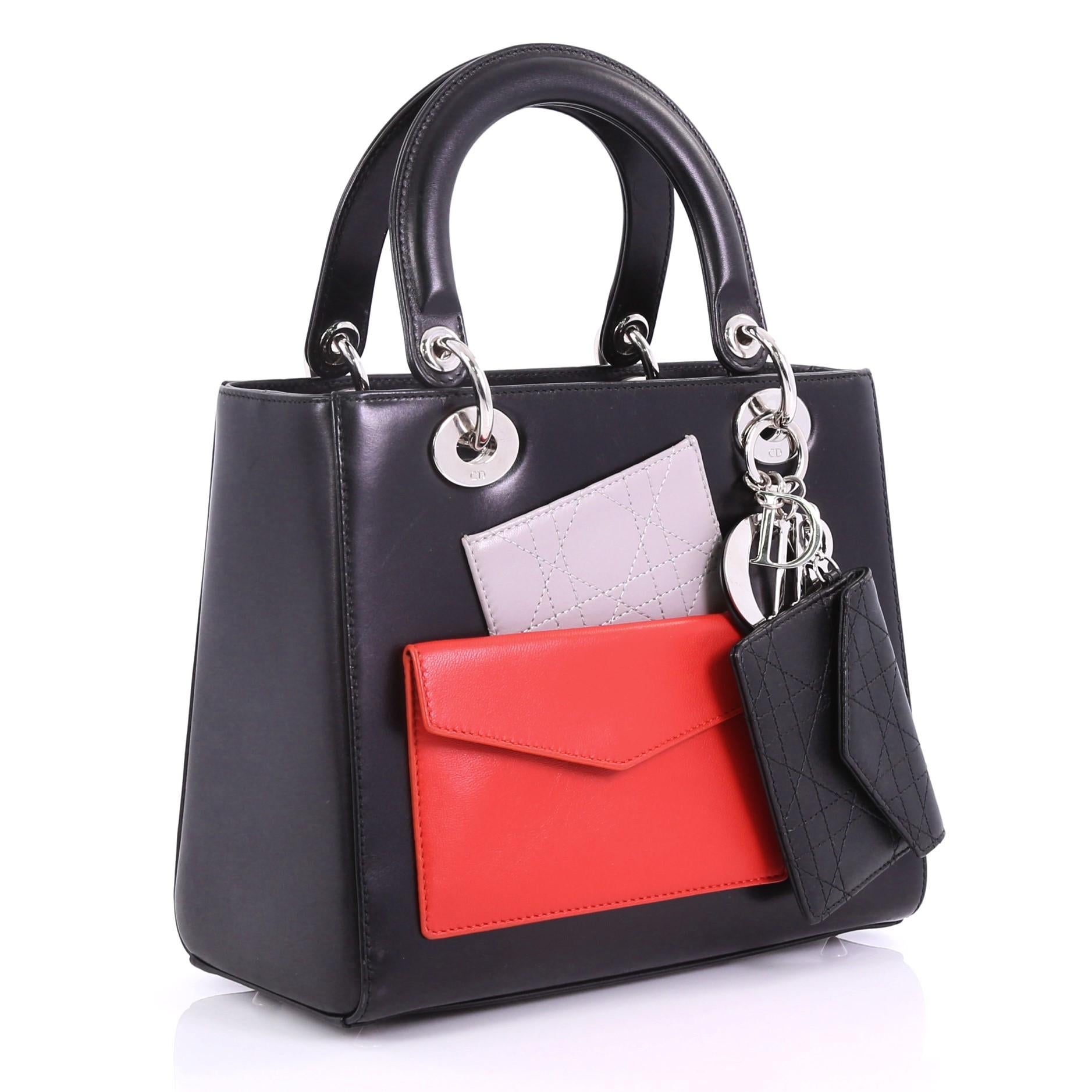 Black Christian Dior Lady Dior Pockets Handbag Leather Medium
