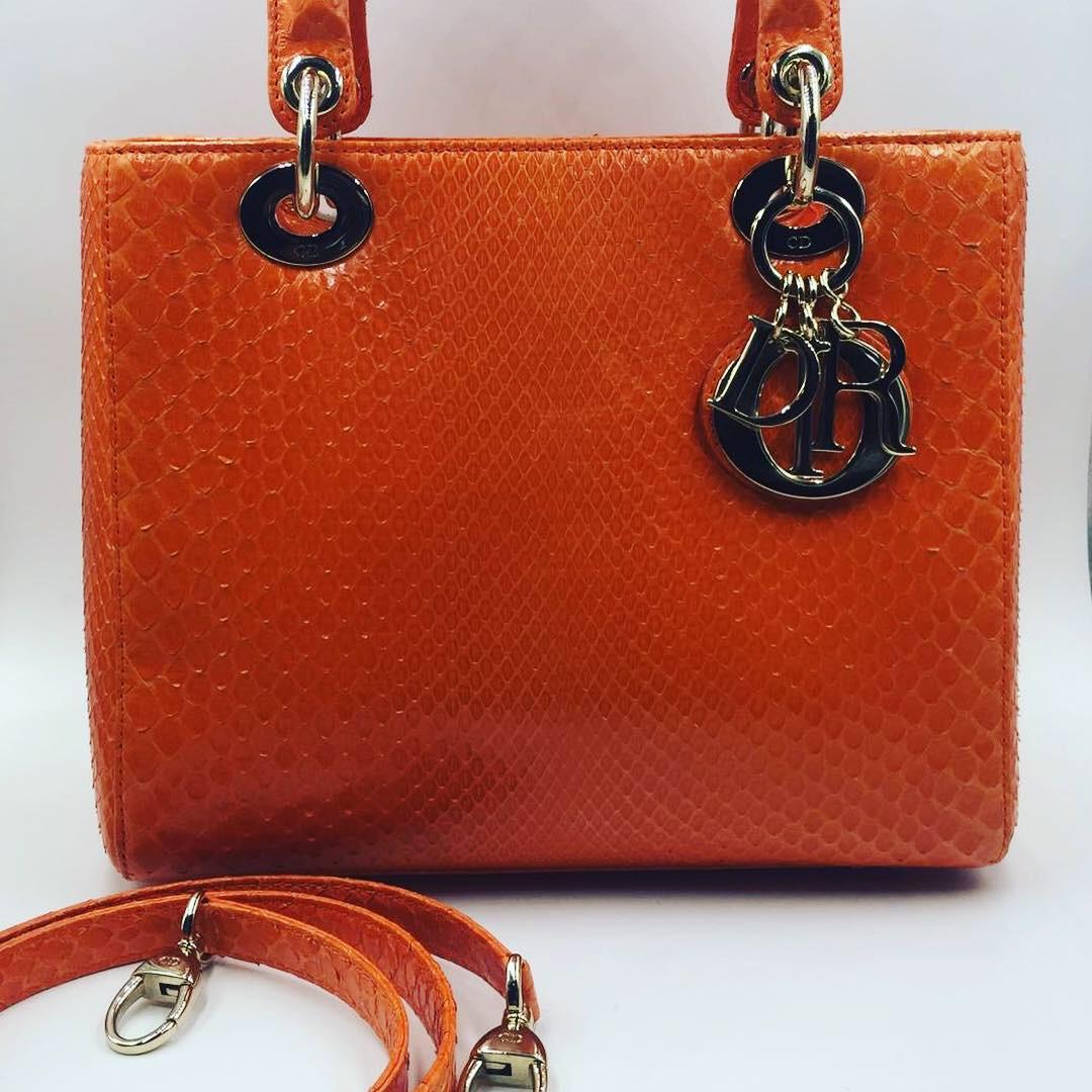 Christian Dior Lady Dior Python Orange Bag In Good Condition In Lugano, CH