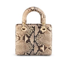 Christian Dior Lady Dior Python Snakeskin Gold Hardware Top Handle Bag