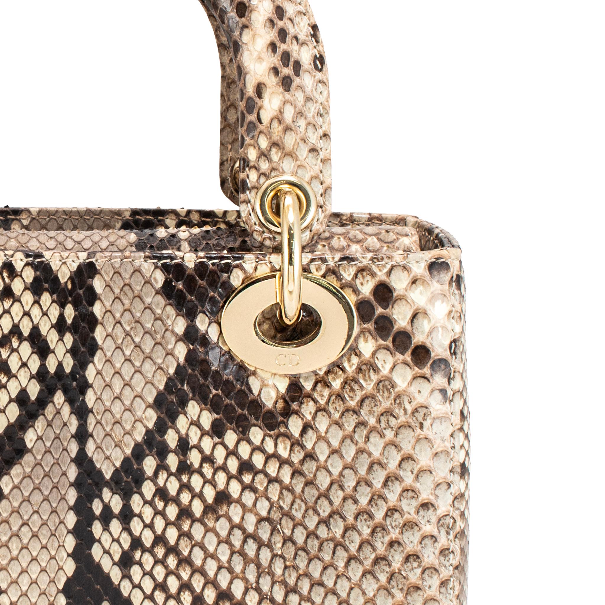 Christian Dior Lady Dior Python Snakeskin Gold Hardware Top Handle Bag ...