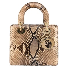 Christian Dior Lady Dior Python Snakeskin Gold Hardware Top Handle Bag