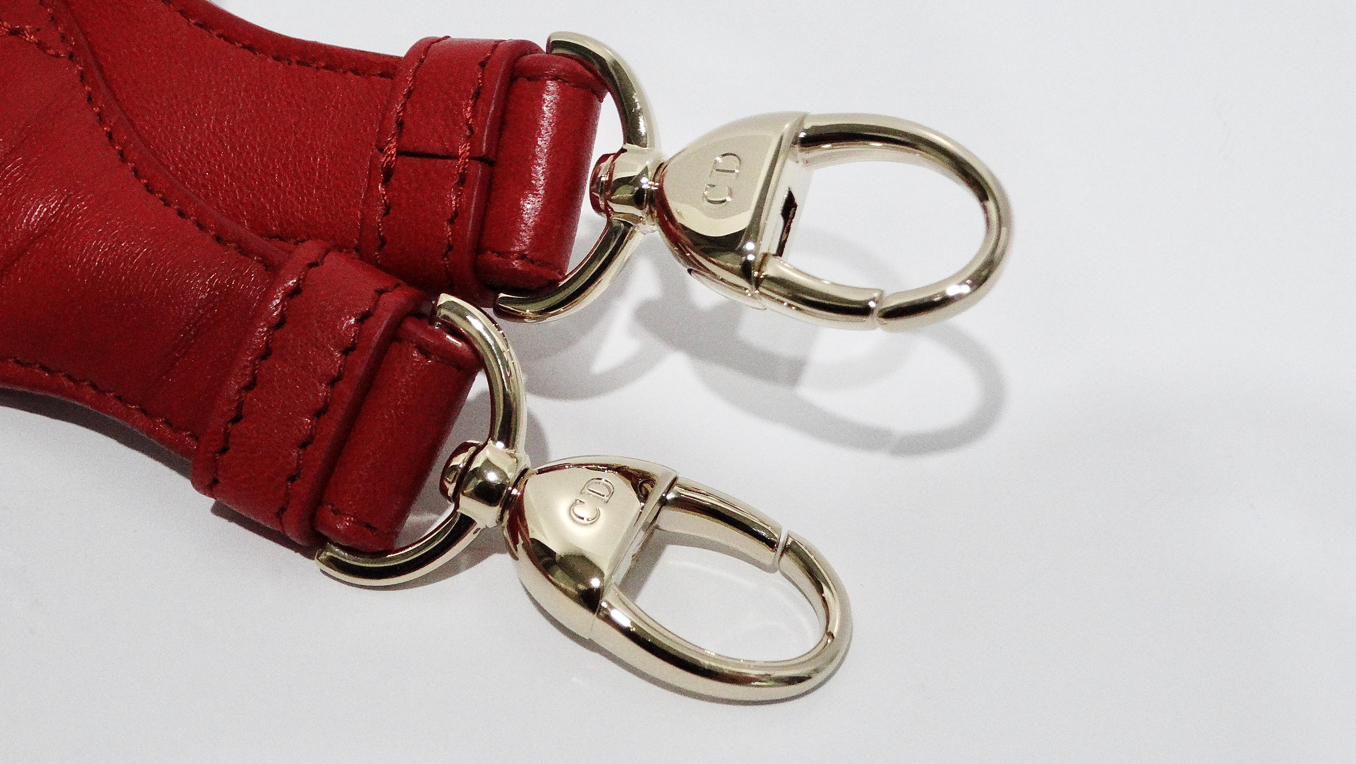 Christian Dior Lady Dior Red Leather Bag Strap For Sale 2