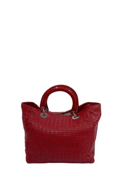 Christian Dior Lady Dior Red Woven Leather Tote Bag