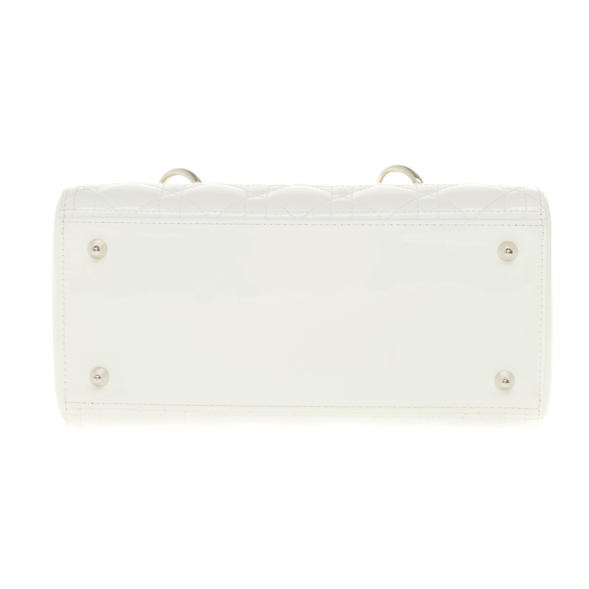 Christian Dior Lady Dior shoulder bag in white patent cannage leather, SHW 2