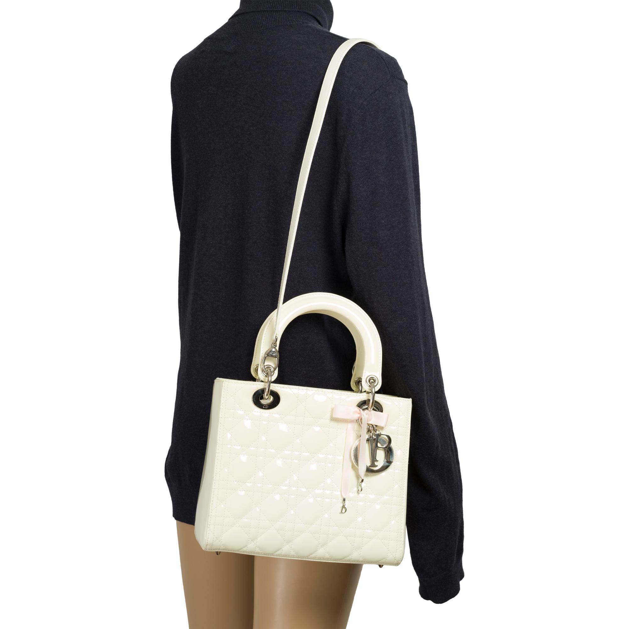Christian Dior Lady Dior shoulder bag in white patent cannage leather, SHW 4