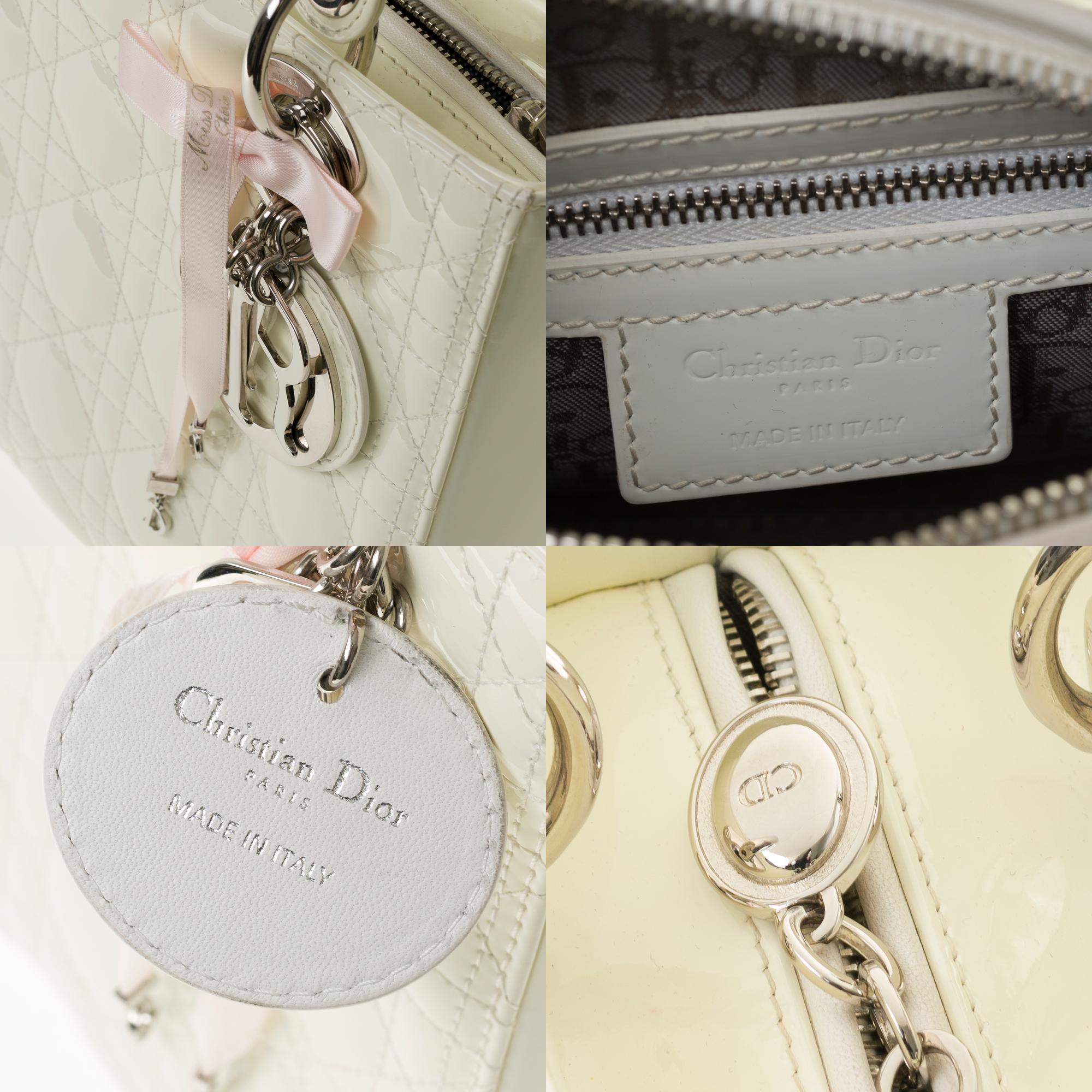 White Christian Dior Lady Dior shoulder bag in white patent cannage leather, SHW
