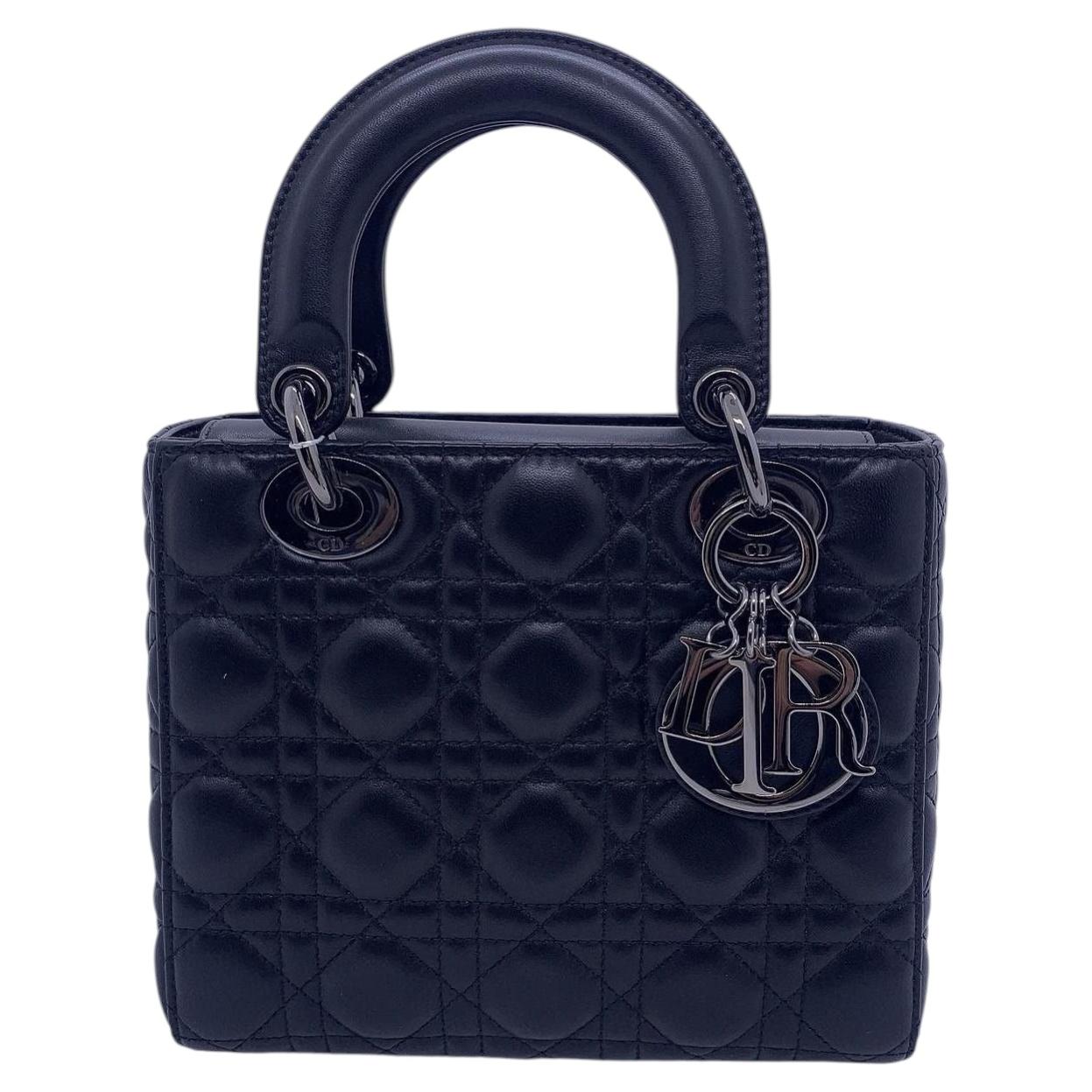 Christian Dior Lady Dior Borsa a tracolla media in pelle nera