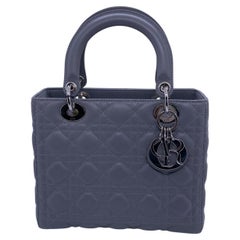 Christian Dior Lady Dior Shoulder Bag Medium Gray Leather