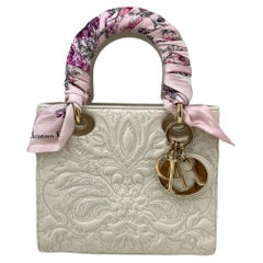 Used Christian Dior Lady Dior Small - White Embroidery