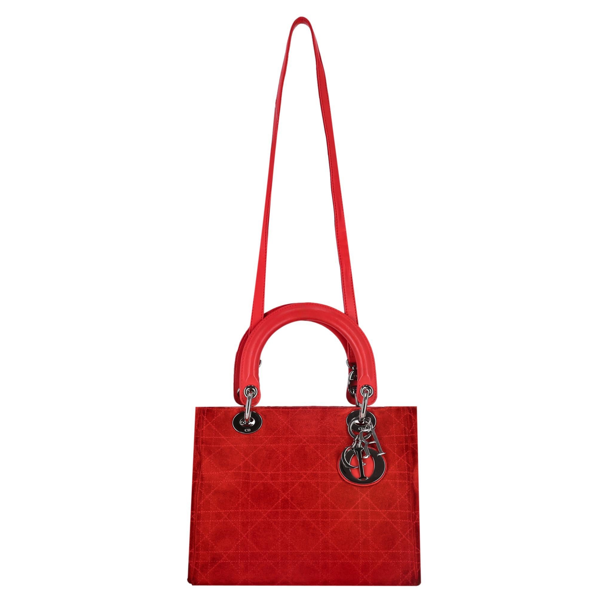 Rouge Christian Dior Stitch by Stitch by Stitch, sac moyen en daim en vente