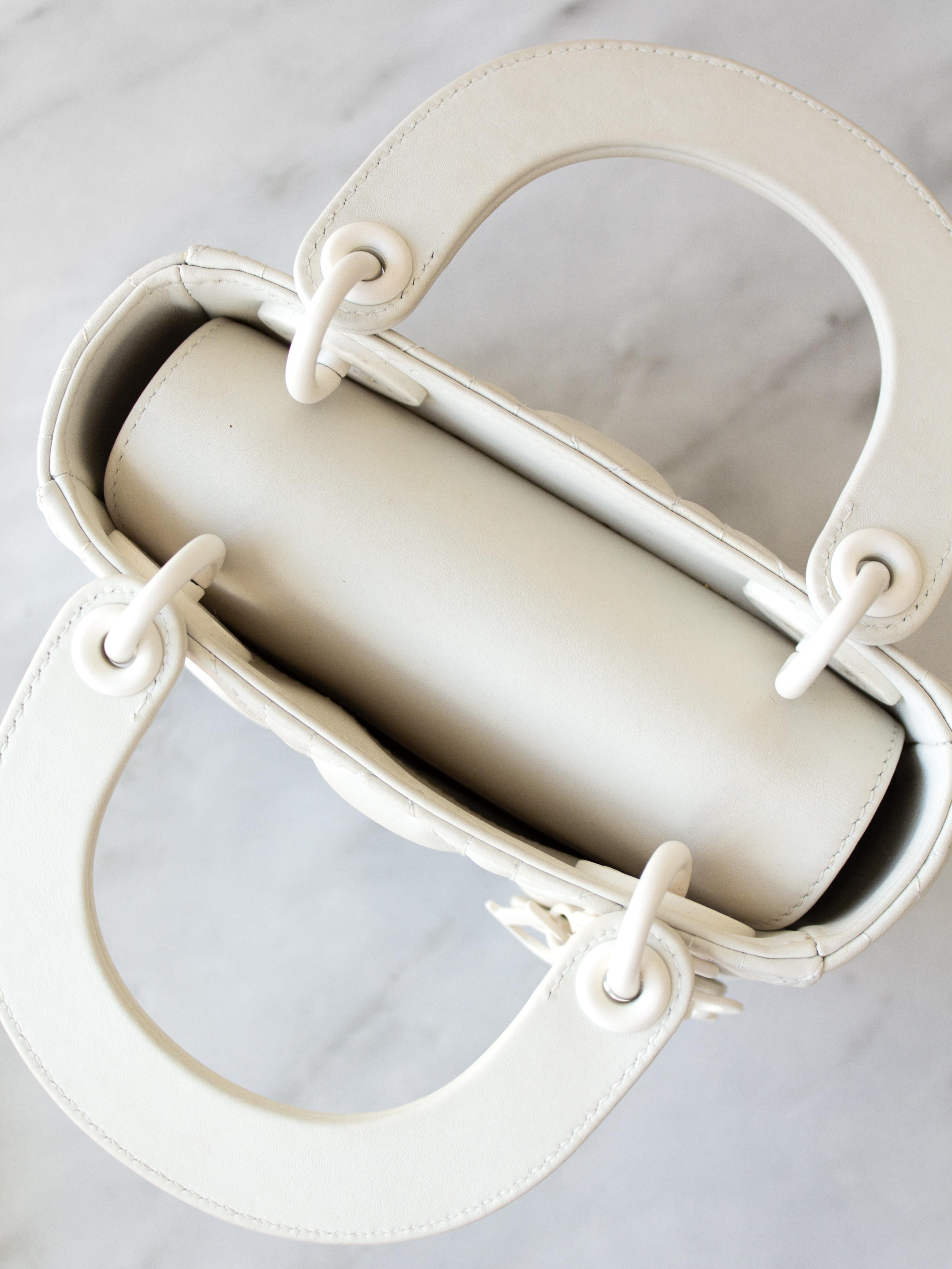Christian Dior Lady Dior Ultra Matte Latte White Mini Calfskin Leather Bag 7