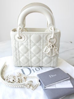 Christian Dior Lady Dior Ultra Matte Latte White Mini Calfskin Leather Bag