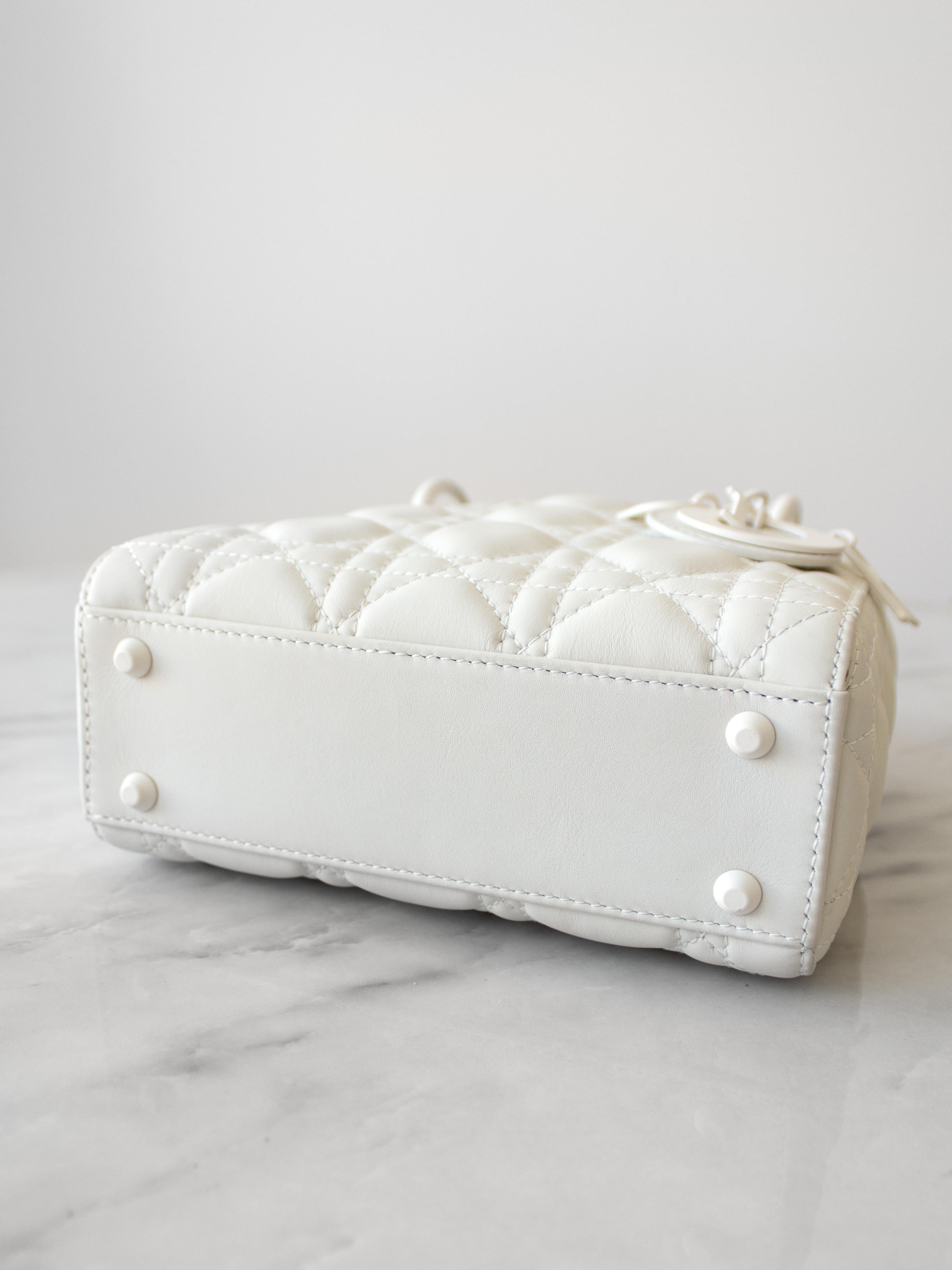 Christian Dior Lady Dior Ultra Matte Latte White Mini Calfskin Leather Bag 4