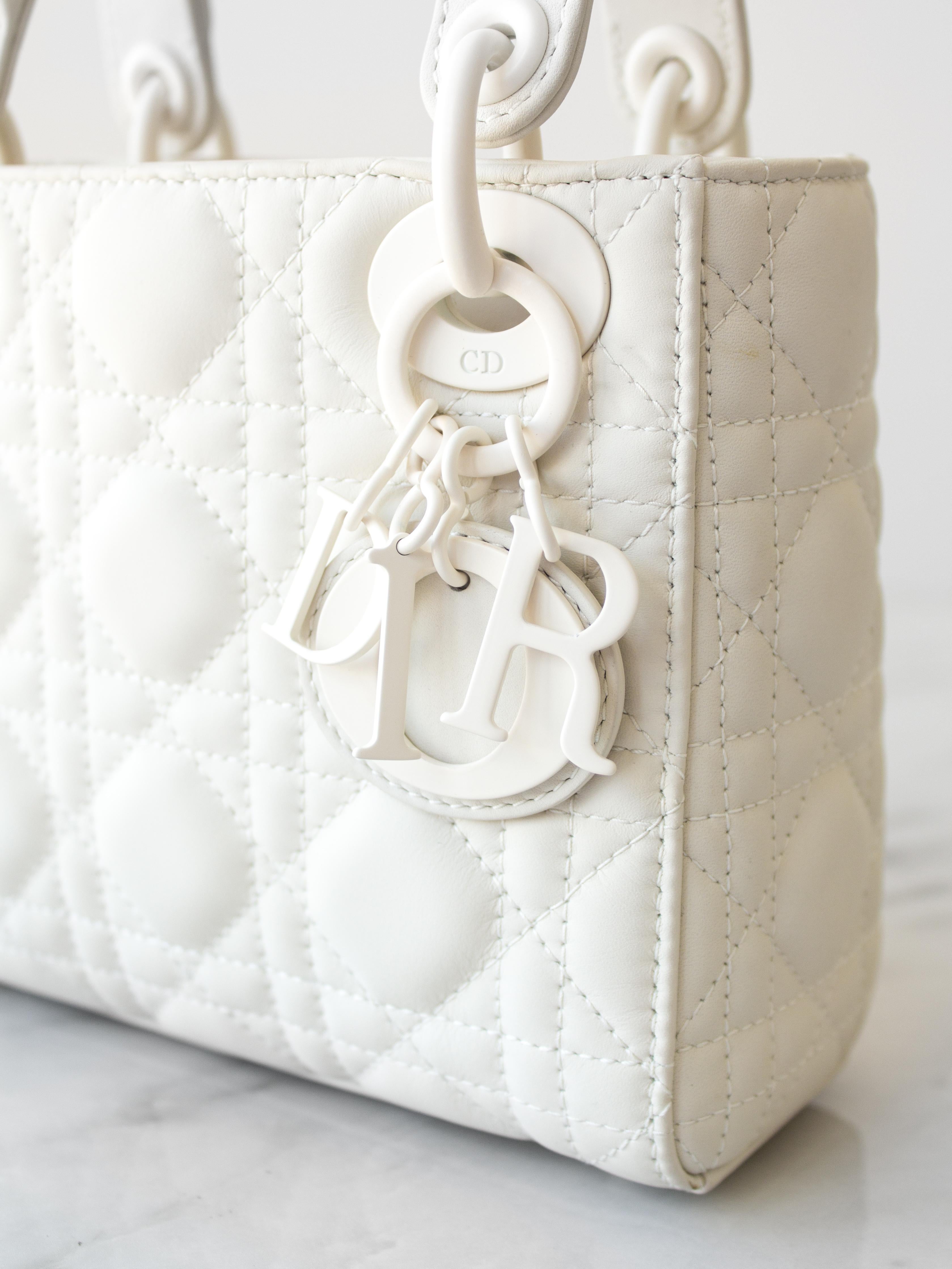 Christian Dior Lady Dior Ultra Matte Latte White Mini Calfskin Leather Bag 5
