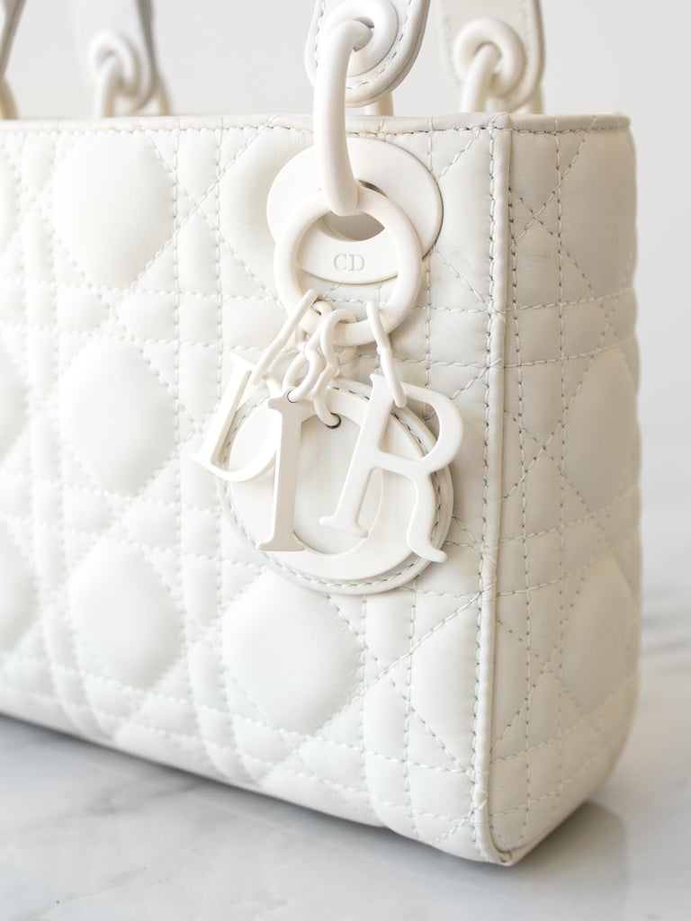 Christian Dior Lady Dior Ultra Matte Latte White Mini Calfskin Leather Bag