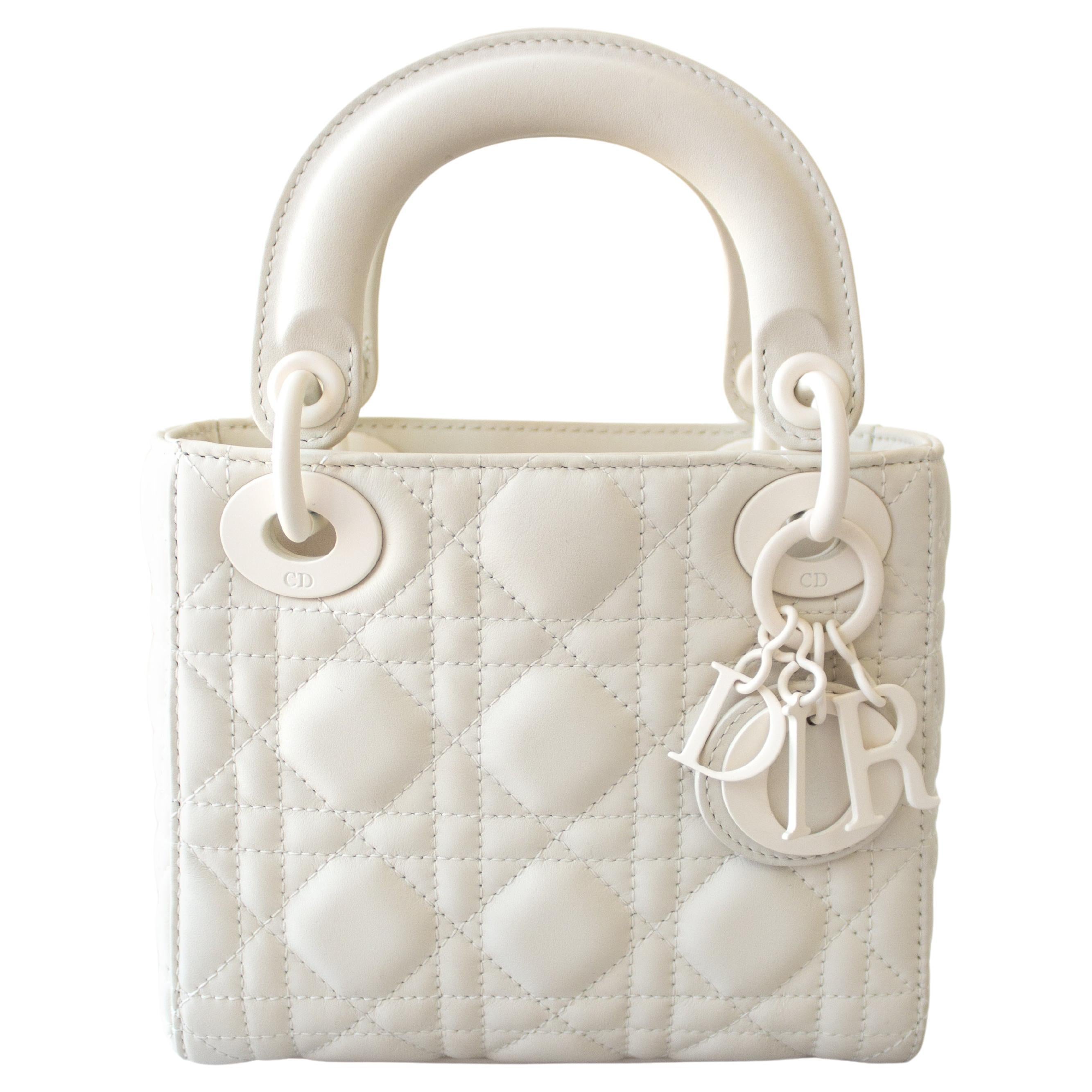 Christian Dior Lady Dior Ultra Matte Latte White Mini Calfskin Leather Bag