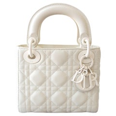 Christian Dior Lady Dior Ultra Matte Latte White Mini Calfskin Leather Bag