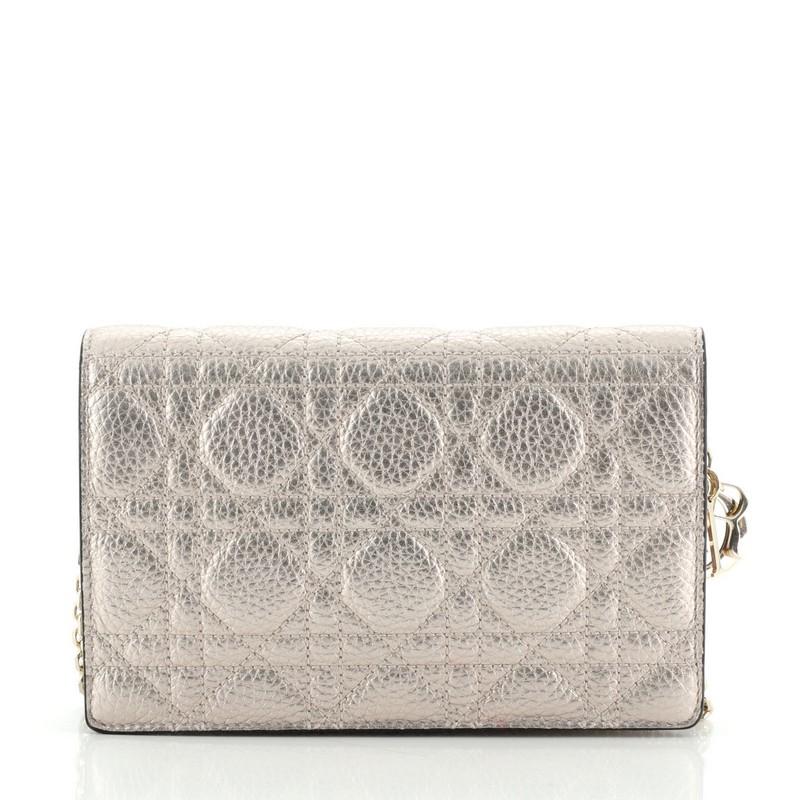 Beige Christian Dior Lady Dior Wallet on Chain Cannage Quilt Grained Calfskin S
