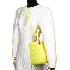CHRISTIAN DIOR Lady Dior Yellow Lime Leather Shoulder Bag Yellow