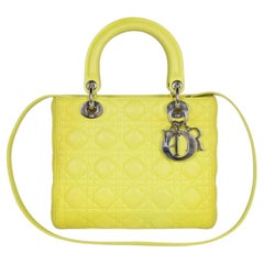 CHRISTIAN DIOR Lady Dior Yellow Lime Leather Shoulder Bag Yellow
