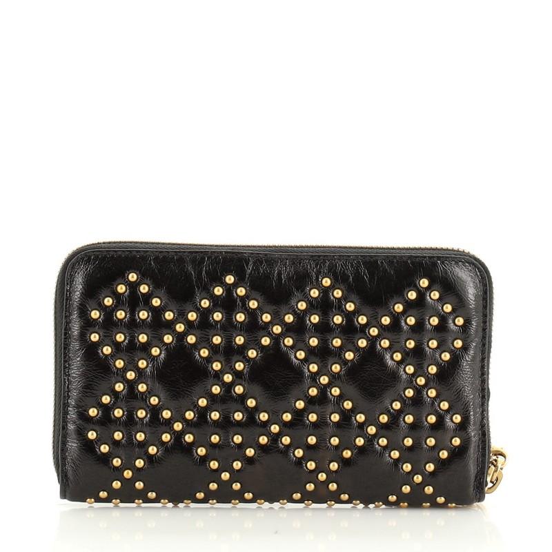 Christian Dior Lady Dior Zip Around Wallet Cannage Studded Leather In Good Condition In NY, NY