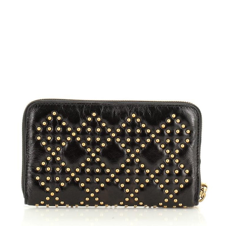 Christian Dior Lady Dior Zip Around Wallet Cannage Studded Leather at ...