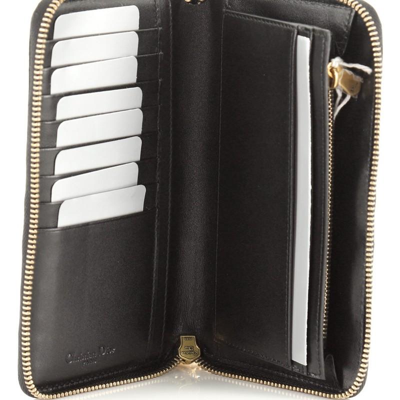 Black Christian Dior Lady Dior Zip Around Wallet Cannage Studded Leather