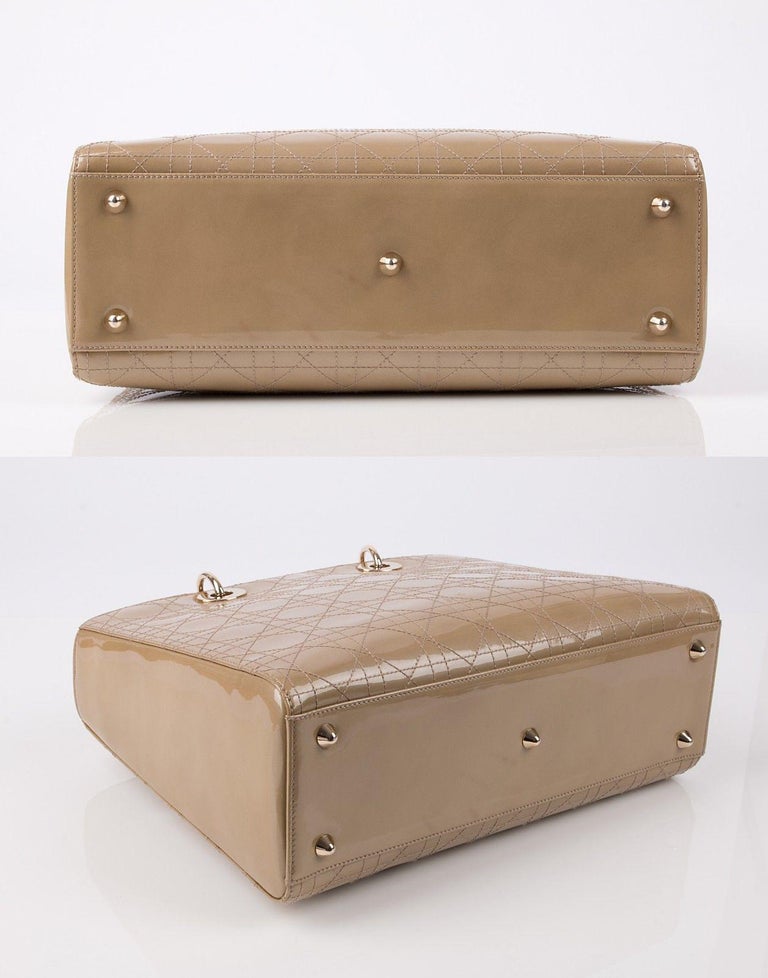 CHRISTIAN DIOR "Lady" Sand / Beige Patent Leather Handbag Tote Purse