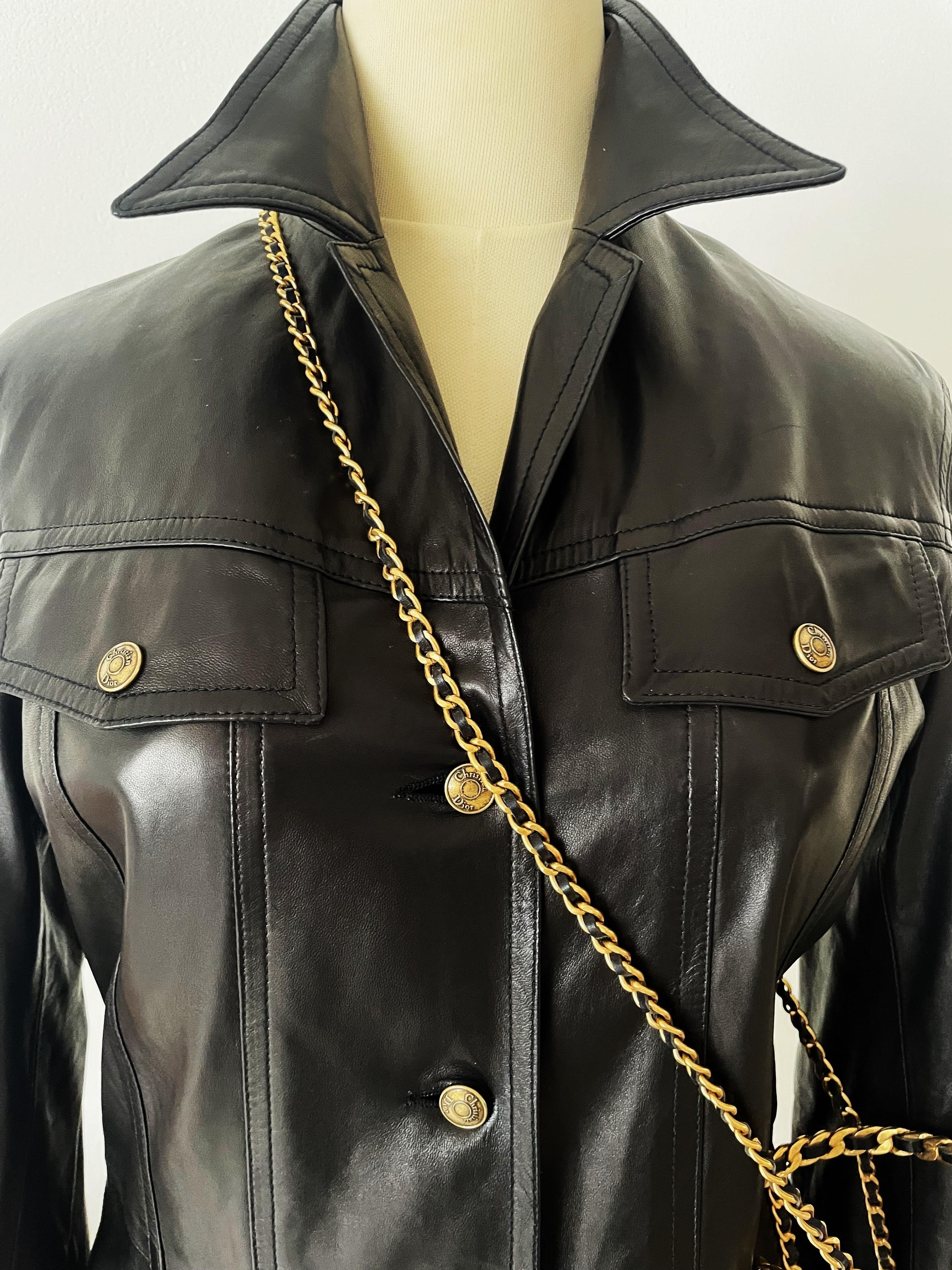Christian Dior Schwarzes Lammleder-Mantelkleid Vintage im Zustand „Hervorragend“ im Angebot in 'S-HERTOGENBOSCH, NL