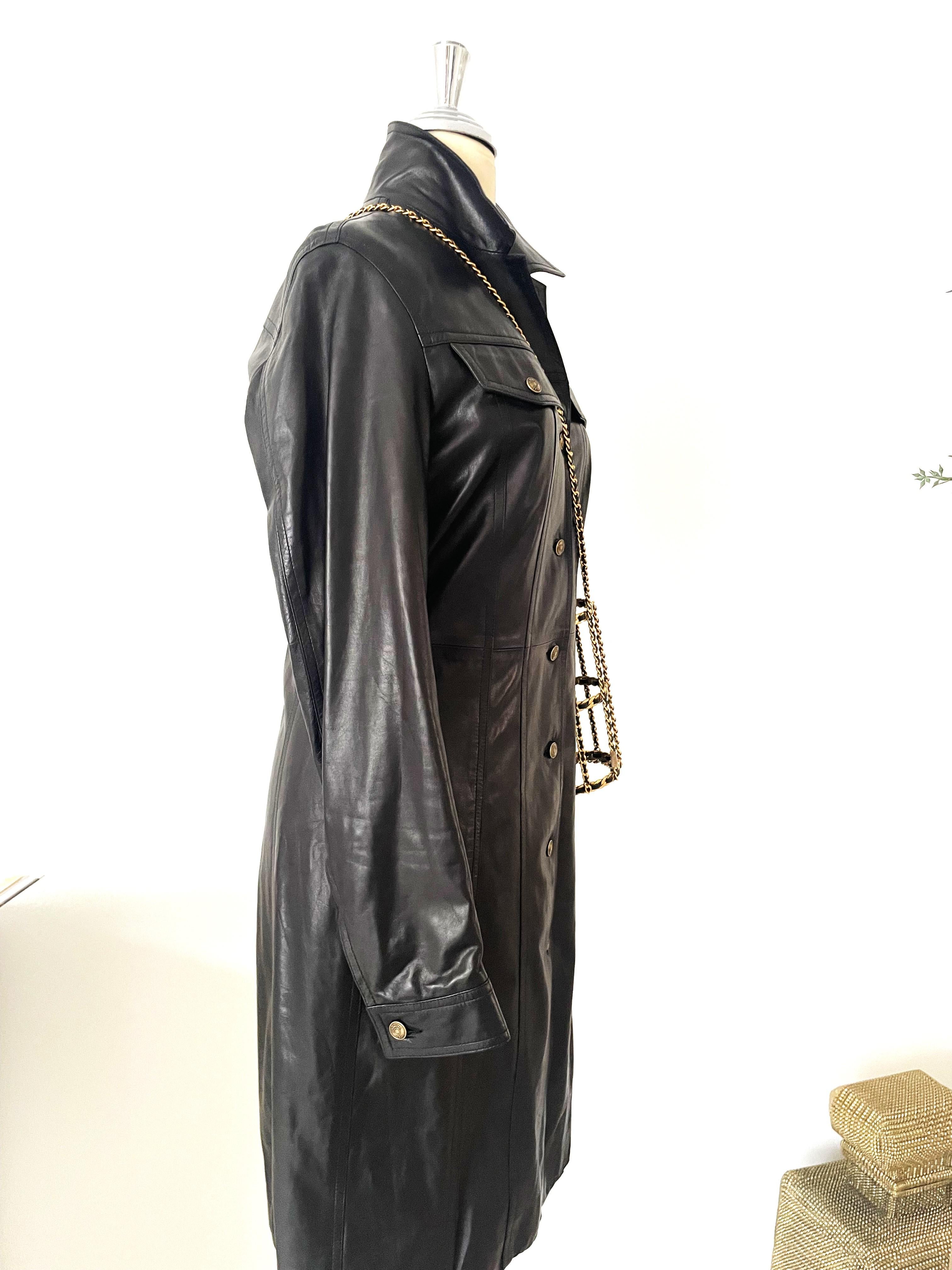 Christian Dior Schwarzes Lammleder-Mantelkleid Vintage Damen im Angebot