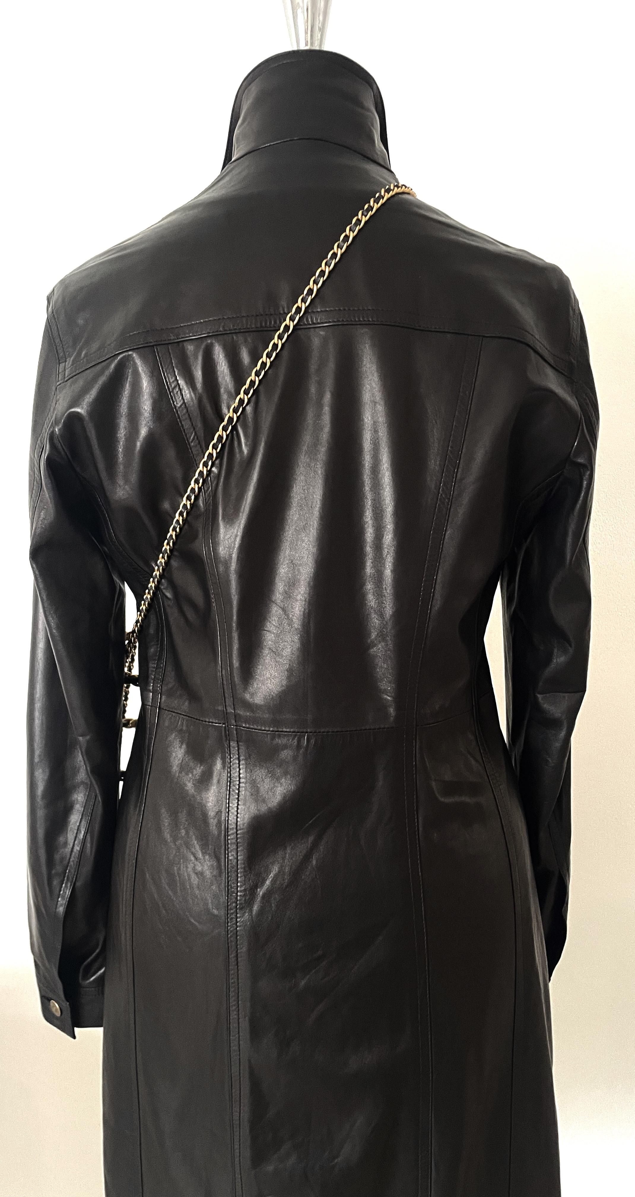Christian Dior Lambs Leather Black Coat Dress Vintage For Sale 1