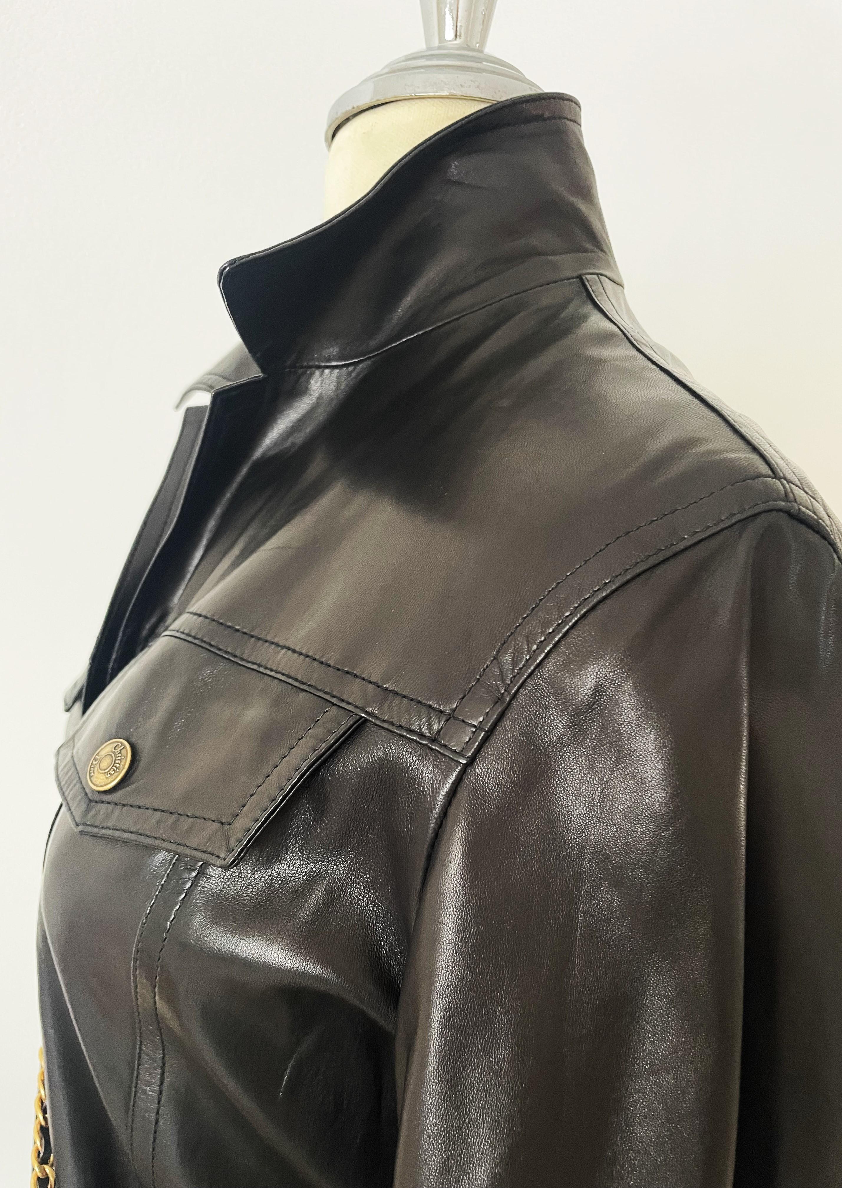 Christian Dior Lambs Leather Black Coat Dress Vintage For Sale 3