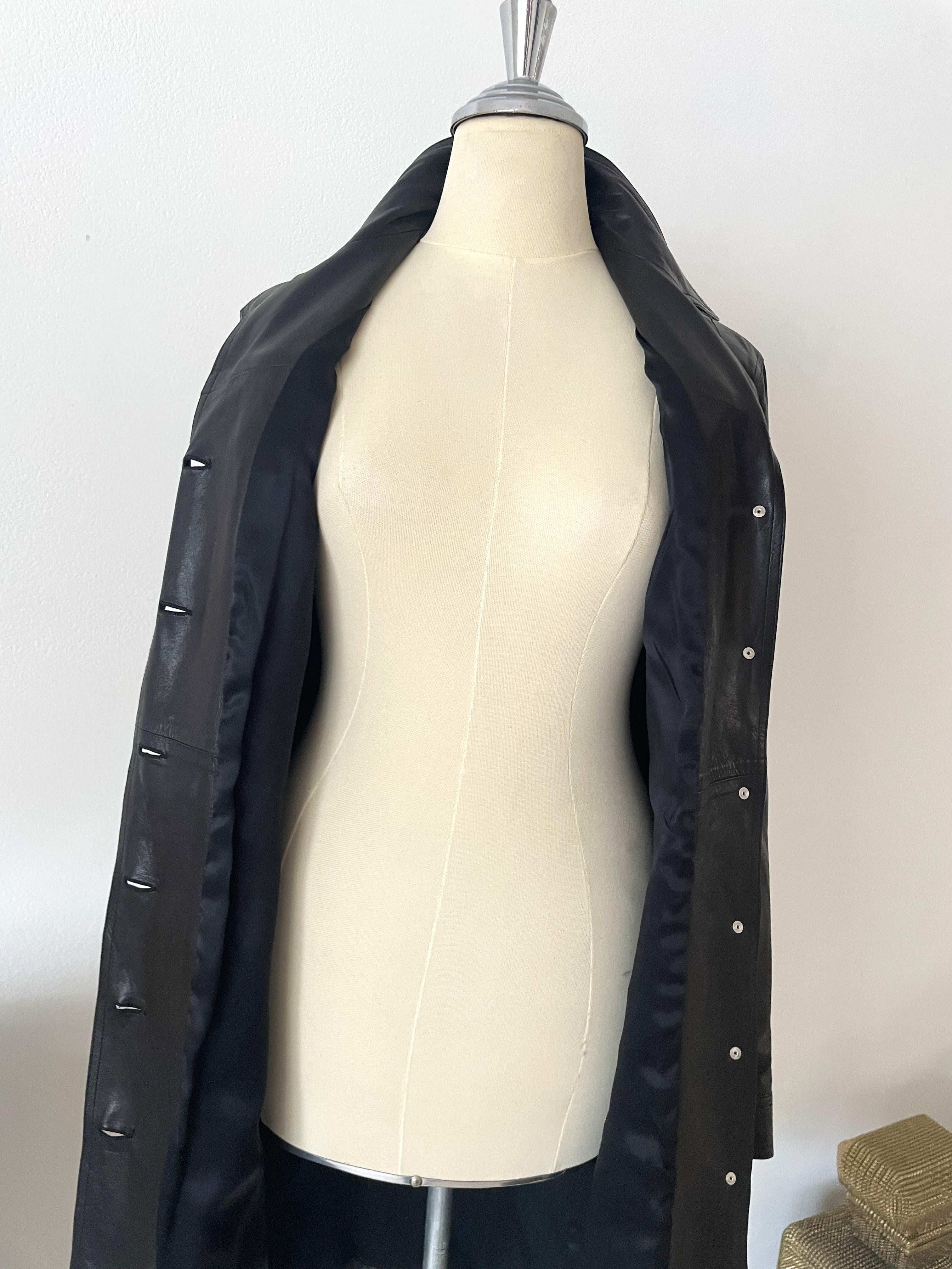 Christian Dior Lambs Leather Black Coat Dress Vintage For Sale 5