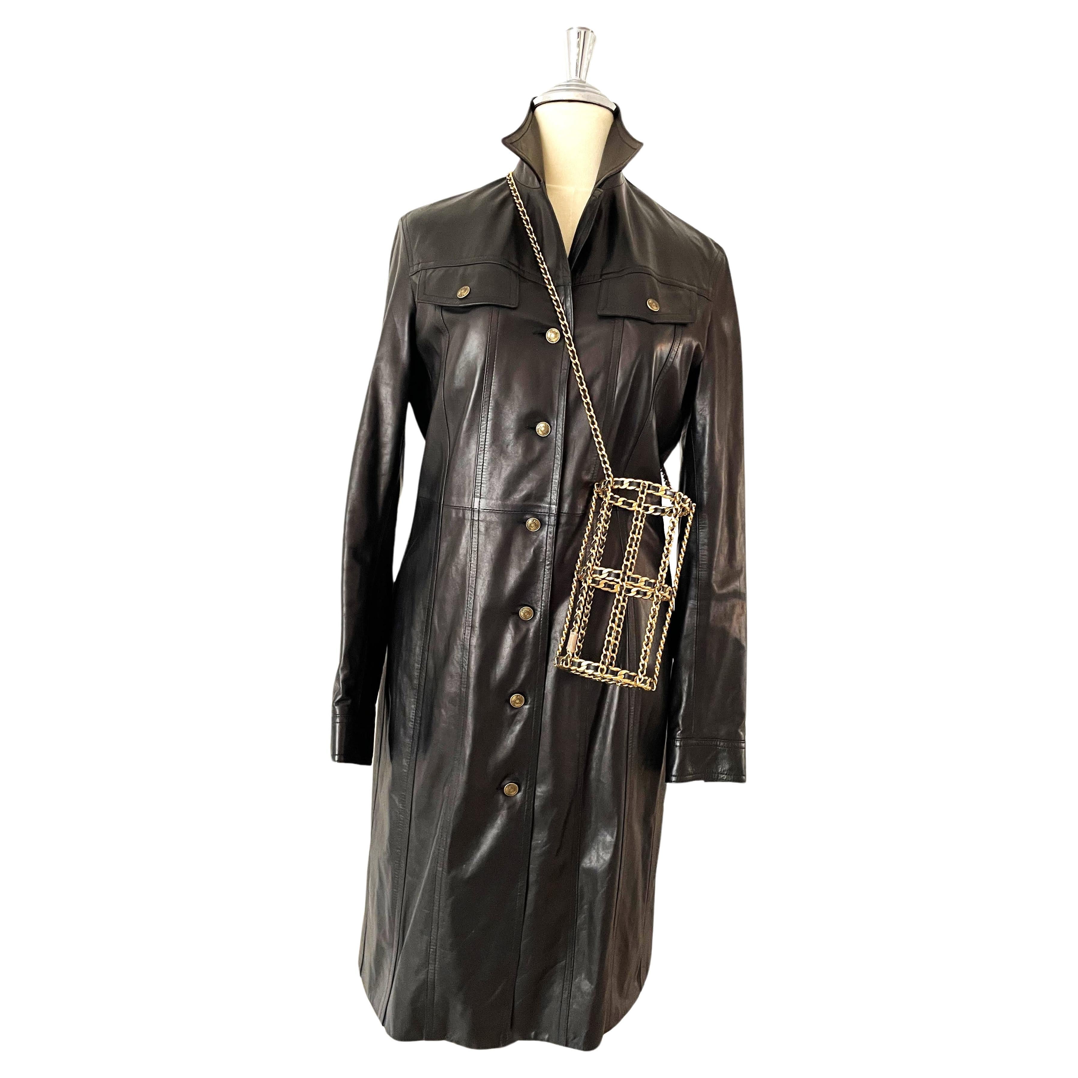 Christian Dior Lambs Leather Black Coat Dress Vintage For Sale