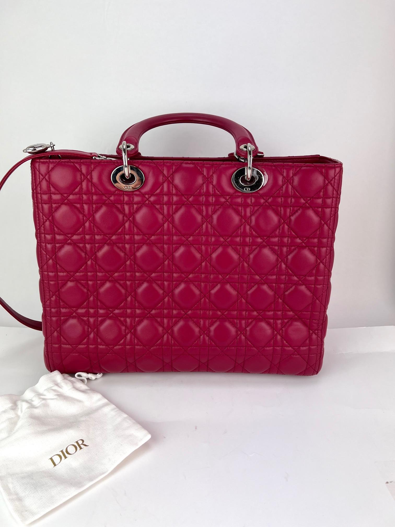 Christian Dior Lambskin Cannage Large Red Lady Dior Shoulder Bag For Sale 7