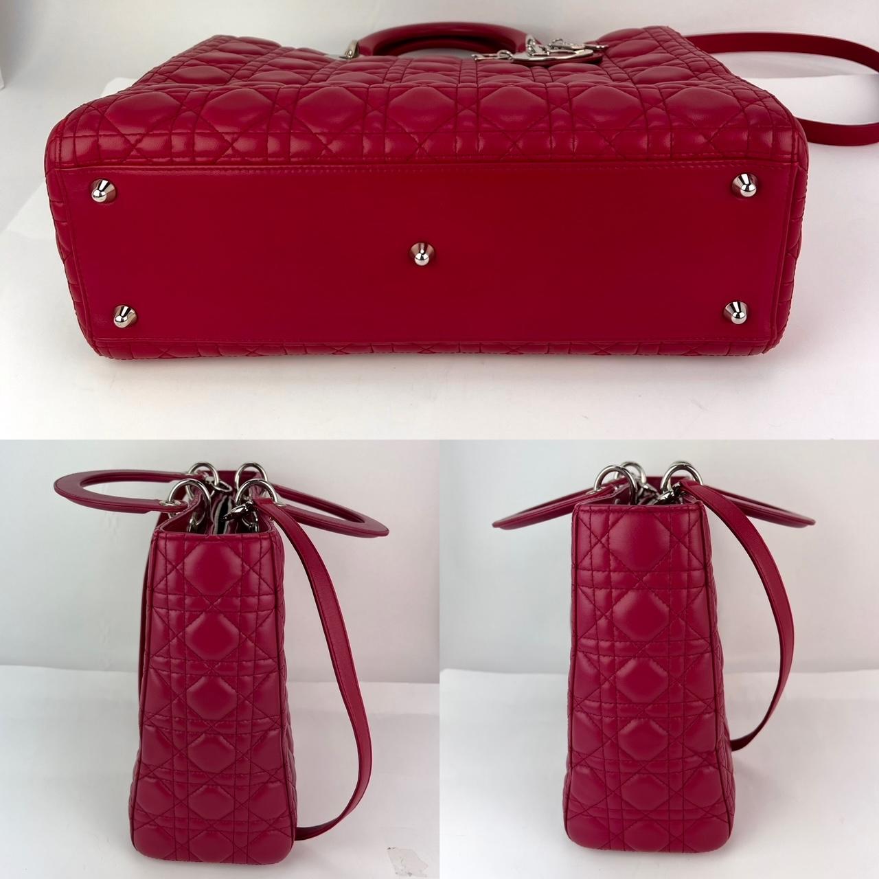 Christian Dior Lambskin Cannage Large Red Lady Dior Shoulder Bag In Good Condition For Sale In Freehold, NJ