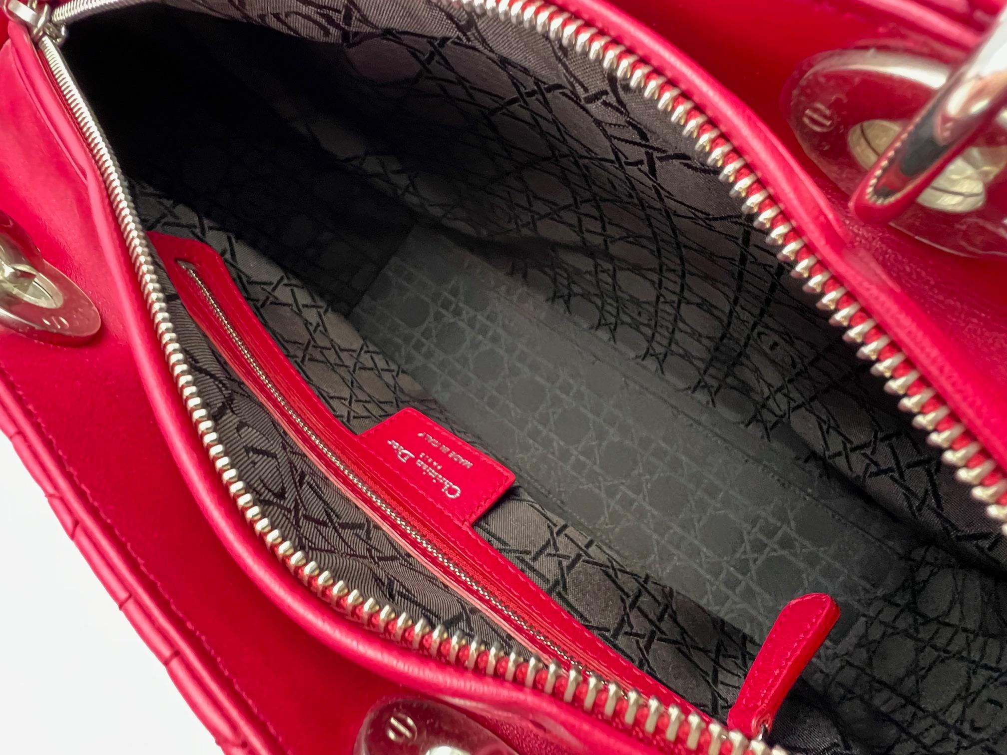 Christian Dior Lambskin Cannage Large Red Lady Dior Shoulder Bag For Sale 1