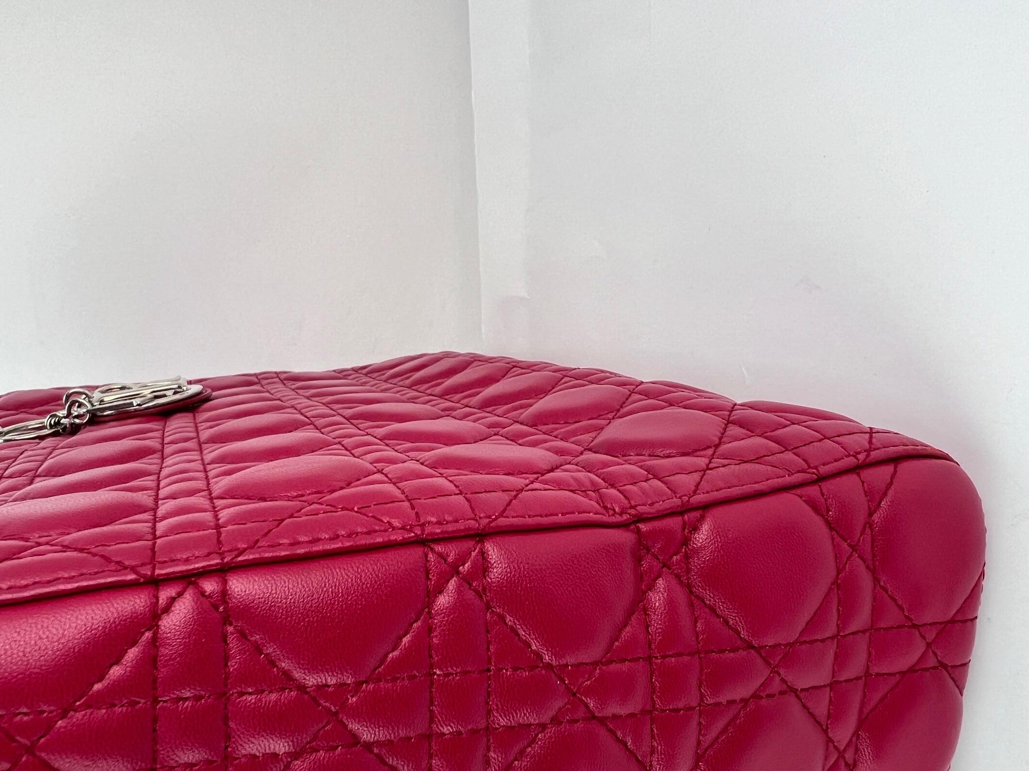 Christian Dior Lambskin Cannage Large Red Lady Dior Shoulder Bag For Sale 5