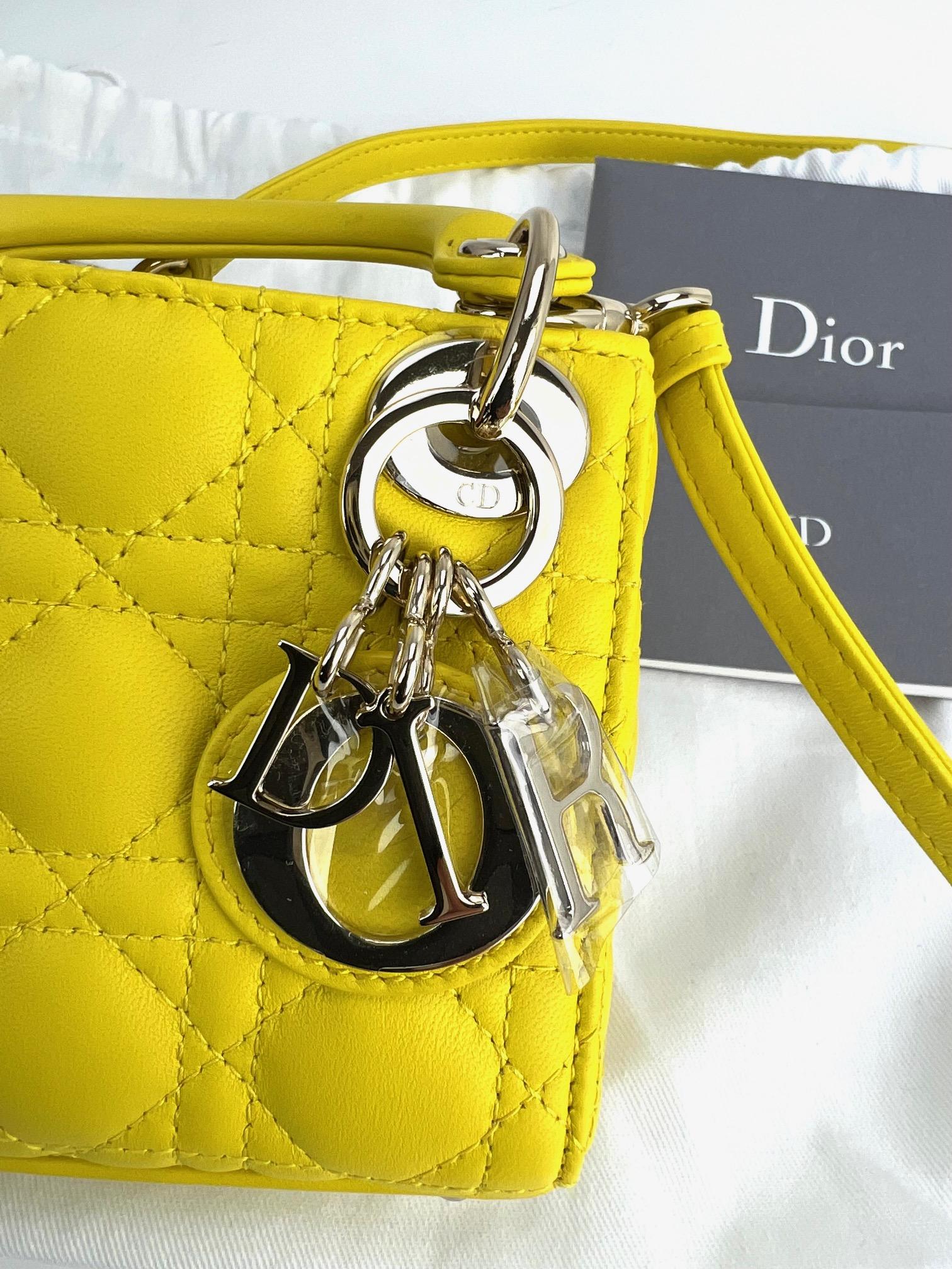 Christian Dior Lambskin Cannage Micro Lady Dior Yellow Hand Crossbody Bag 3