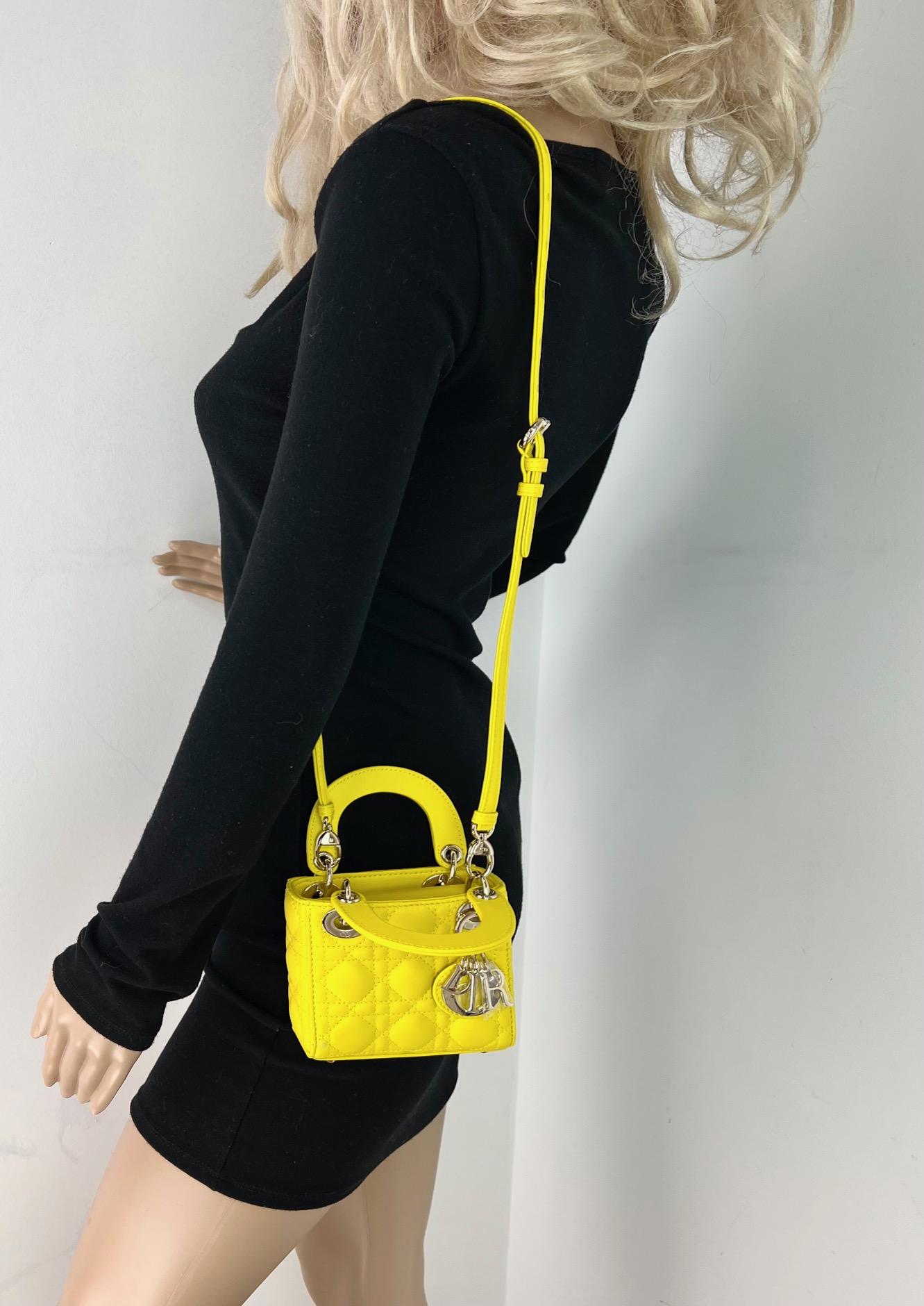 Christian Dior Lambskin Cannage Micro Lady Dior Yellow Hand Crossbody Bag 4