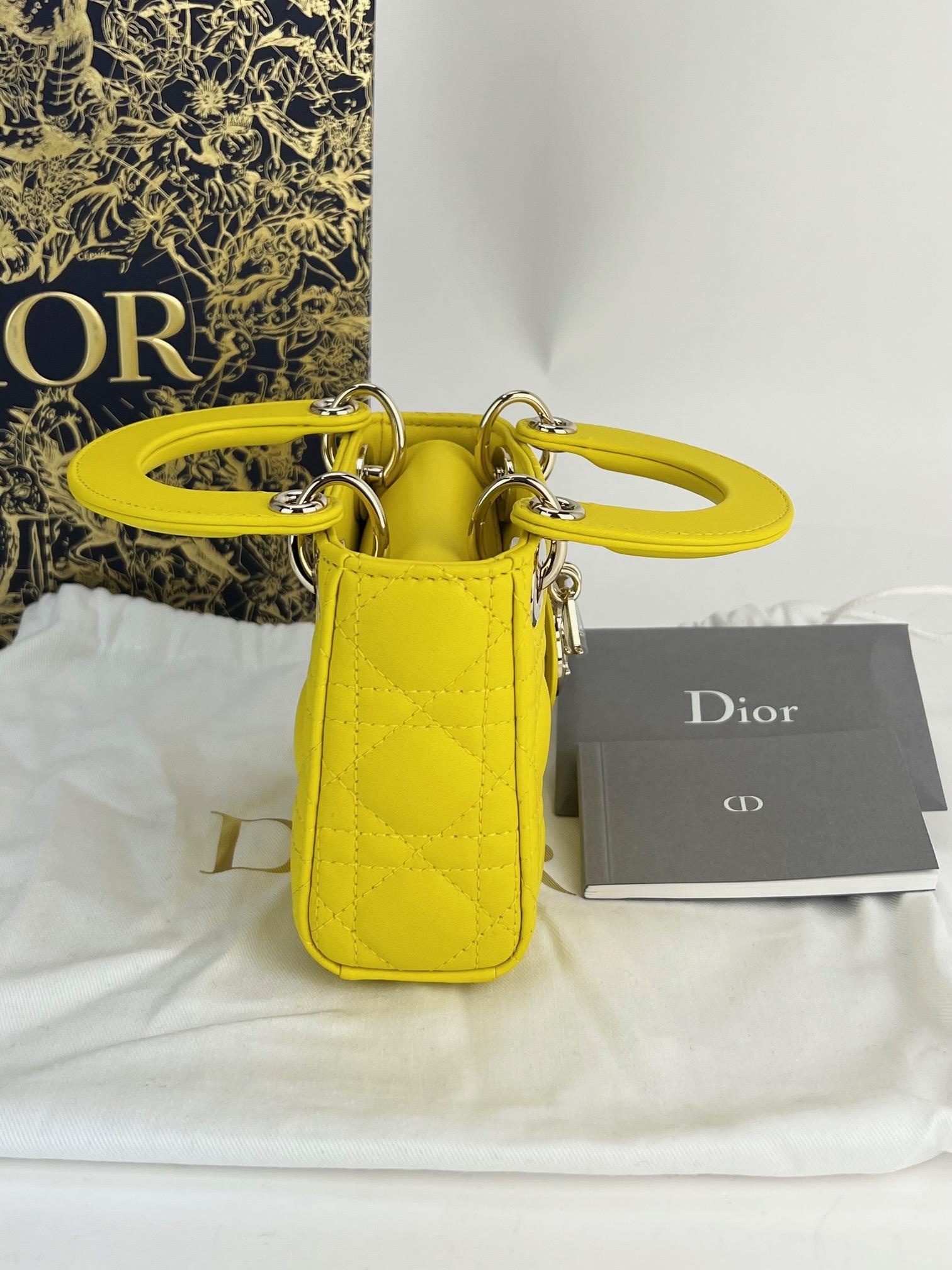 Christian Dior Lambskin Cannage Micro Lady Dior Yellow Hand Crossbody Bag 5